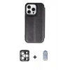 MARSİLYAN™- iPhone 15 Pro Max Kılıf Zirve Yansıma Serisi - Siyah Joko Magic 5D Cam + Gümüş PVD Metal Kamera Lens