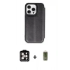 MARSİLYAN™- iPhone 15 Pro Max Kılıf Zirve Yansıma Serisi - Siyah Joko Magic 5D Hayalet Cam + Turuncu PVD Metal Kamera Lens