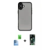 MARSİLYAN™- iPhone 16 Kılıf Ahenk Çizgi Serisi - Siyah 360 Mat Full Body Arka Koruyucu + Raze Metal Kamera Lens - LT