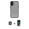 MARSİLYAN™- iPhone 16 Kılıf Ahenk Çizgi Serisi - Siyah 360 Mat Full Body Arka Koruyucu + PVD Metal Kamera Lens - MI