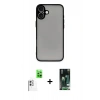 MARSİLYAN™- iPhone 16 Kılıf Ahenk Çizgi Serisi - Siyah 360 Mat Full Body Arka Koruyucu + Raze Metal Kamera Lens - BZ
