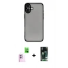 MARSİLYAN™- iPhone 16 Kılıf Ahenk Çizgi Serisi - Siyah 360 Mat Full Body Arka Koruyucu + Raze Metal Kamera Lens - PE