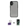 MARSİLYAN™- iPhone 16 Kılıf Ahenk Çizgi Serisi - Siyah 360 Mat Full Body Arka Koruyucu + Bilvis Titan Kamera Lens - SH