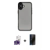 MARSİLYAN™- iPhone 16 Kılıf Ahenk Çizgi Serisi - Siyah 3D Antistatik Hayalet Cam Ekran Koruyucu + Bilvis Titan Kamera Lens - YL