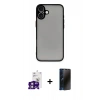 MARSİLYAN™- iPhone 16 Kılıf Ahenk Çizgi Serisi - Siyah 3D Antistatik Hayalet Cam Ekran Koruyucu + Bilvis Titan Kamera Lens - PE