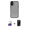 MARSİLYAN™- iPhone 16 Kılıf Ahenk Çizgi Serisi - Siyah 3D Antistatik Hayalet Cam Ekran Koruyucu + Bilvis Titan Kamera Lens - GS
