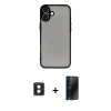 MARSİLYAN™- iPhone 16 Kılıf Ahenk Çizgi Serisi - Siyah 3D Antistatik Hayalet Cam Ekran Koruyucu + PVD Metal Kamera Lens - MI