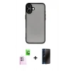 MARSİLYAN™- iPhone 16 Kılıf Ahenk Çizgi Serisi - Siyah 3D Antistatik Hayalet Cam Ekran Koruyucu + Raze Metal Kamera Lens - PE