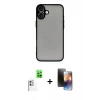 MARSİLYAN™- iPhone 16 Kılıf Ahenk Çizgi Serisi - Siyah 3D Antistatik Mat Seramik Nano Ekran Koruyucu + Raze Metal Kamera Lens - BZ