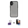 MARSİLYAN™- iPhone 16 Kılıf Ahenk Çizgi Serisi - Siyah 3D Antistatik Mat Seramik Nano Ekran Koruyucu + Bilvis Titan Kamera Lens - PE