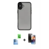 MARSİLYAN™- iPhone 16 Kılıf Ahenk Çizgi Serisi - Siyah 3D Antistatik Mat Seramik Nano Ekran Koruyucu + Raze Metal Kamera Lens - LT