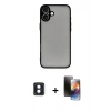 MARSİLYAN™- iPhone 16 Kılıf Ahenk Çizgi Serisi - Siyah 3D Antistatik Mat Seramik Nano Ekran Koruyucu + PVD Metal Kamera Lens - MI