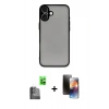 MARSİLYAN™- iPhone 16 Kılıf Ahenk Çizgi Serisi - Siyah 3D Antistatik Mat Seramik Nano Ekran Koruyucu + Raze Metal Kamera Lens - SH