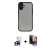 MARSİLYAN™- iPhone 16 Kılıf Ahenk Çizgi Serisi - Siyah 3D Antistatik Mat Seramik Nano Ekran Koruyucu + Bilvis Titan Kamera Lens - YL