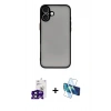 MARSİLYAN™- iPhone 16 Kılıf Ahenk Çizgi Serisi - Siyah 3D Antistatik Seramik Nano Ekran Koruyucu + Bilvis Titan Kamera Lens - SH