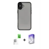 MARSİLYAN™- iPhone 16 Kılıf Ahenk Çizgi Serisi - Siyah Bilvis 5in1 3D Magic Cam Ekran Koruyucu + Raze Metal Kamera Lens - BZ