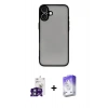 MARSİLYAN™- iPhone 16 Kılıf Ahenk Çizgi Serisi - Siyah Bilvis 5in1 3D Magic Cam Ekran Koruyucu + Bilvis Titan Kamera Lens - YL
