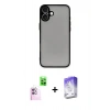 MARSİLYAN™- iPhone 16 Kılıf Ahenk Çizgi Serisi - Siyah Bilvis 5in1 3D Magic Cam Ekran Koruyucu + Raze Metal Kamera Lens - PE