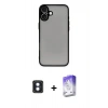 MARSİLYAN™- iPhone 16 Kılıf Ahenk Çizgi Serisi - Siyah Bilvis 5in1 3D Magic Cam Ekran Koruyucu + PVD Metal Kamera Lens - MI