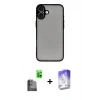 MARSİLYAN™- iPhone 16 Kılıf Ahenk Çizgi Serisi - Siyah Bilvis 5in1 3D Magic Cam Ekran Koruyucu + Raze Metal Kamera Lens - SH