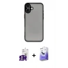 MARSİLYAN™- iPhone 16 Kılıf Ahenk Çizgi Serisi - Siyah Bilvis 5in1 5D Magic Hayalet Cam Ekran Koruyucu + Bilvis Titan Kamera Lens - PE