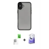 MARSİLYAN™- iPhone 16 Kılıf Ahenk Çizgi Serisi - Siyah Bilvis 5in1 5D Magic Hayalet Cam Ekran Koruyucu + Raze Metal Kamera Lens - BZ