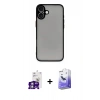 MARSİLYAN™- iPhone 16 Kılıf Ahenk Çizgi Serisi - Siyah Bilvis 5in1 5D Magic Hayalet Cam Ekran Koruyucu + Bilvis Titan Kamera Lens - GS