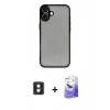 MARSİLYAN™- iPhone 16 Kılıf Ahenk Çizgi Serisi - Siyah Bilvis 5in1 5D Magic Hayalet Cam Ekran Koruyucu + PVD Metal Kamera Lens - MI