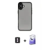 MARSİLYAN™- iPhone 16 Kılıf Ahenk Çizgi Serisi - Siyah Bilvis 5in1 5D Magic Hayalet Cam Ekran Koruyucu + PVD Metal Kamera Lens - PE