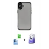 MARSİLYAN™- iPhone 16 Kılıf Ahenk Çizgi Serisi - Siyah Bilvis 5in1 5D Magic Hayalet Cam Ekran Koruyucu + Raze Metal Kamera Lens - LT