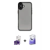 MARSİLYAN™- iPhone 16 Kılıf Ahenk Çizgi Serisi - Siyah Bilvis 5in1 5D Magic Hayalet Cam Ekran Koruyucu + Bilvis Titan Kamera Lens - SH