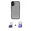 MARSİLYAN™- iPhone 16 Kılıf Ahenk Çizgi Serisi - Siyah Bilvis 5in1 5D Magic Hayalet Cam Ekran Koruyucu + Bilvis Titan Kamera Lens - YL
