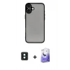 MARSİLYAN™- iPhone 16 Kılıf Ahenk Çizgi Serisi - Siyah Bilvis 5in1 5D Magic Hayalet Cam Ekran Koruyucu + PVD Metal Kamera Lens - YL