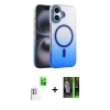 MARSİLYAN™- iPhone 16 Kılıf Ahenk Doku Özel Seri - Şeffaf 360 Full Body Arka Koruyucu + Raze Metal Kamera Lens - BZ