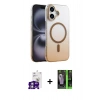 MARSİLYAN™- iPhone 16 Kılıf Ahenk Doku Özel Seri - Şeffaf 360 Full Body Arka Koruyucu + Bilvis Titan Kamera Lens - GS