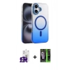 MARSİLYAN™- iPhone 16 Kılıf Ahenk Doku Özel Seri - Şeffaf 360 Full Body Arka Koruyucu + Bilvis Titan Kamera Lens - GS