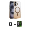 MARSİLYAN™- iPhone 16 Kılıf Ahenk Doku Özel Seri - Şeffaf 360 Full Body Arka Koruyucu + Mavi PVD Metal Kamera Lens
