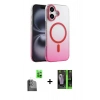 MARSİLYAN™- iPhone 16 Kılıf Ahenk Doku Özel Seri - Şeffaf 360 Full Body Arka Koruyucu + Raze Metal Kamera Lens - SH