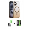 MARSİLYAN™- iPhone 16 Kılıf Ahenk Doku Özel Seri - Şeffaf 360 Full Body Arka Koruyucu + Raze Metal Kamera Lens - SH