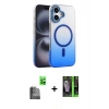 MARSİLYAN™- iPhone 16 Kılıf Ahenk Doku Özel Seri - Şeffaf 360 Full Body Arka Koruyucu + Raze Metal Kamera Lens - SH