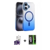 MARSİLYAN™- iPhone 16 Kılıf Ahenk Doku Özel Seri - Şeffaf 360 Full Body Arka Koruyucu + Bilvis Titan Kamera Lens - YL
