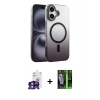 MARSİLYAN™- iPhone 16 Kılıf Ahenk Doku Özel Seri - Şeffaf 360 Full Body Arka Koruyucu + Bilvis Titan Kamera Lens - YL
