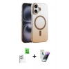MARSİLYAN™- iPhone 16 Kılıf Ahenk Doku Özel Seri - Şeffaf Pasifik Cam Ekran Koruyucu + Raze Metal Kamera Lens - BZ