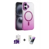 MARSİLYAN™- iPhone 16 Kılıf Ahenk Doku Özel Seri - Şeffaf Pasifik Cam Ekran Koruyucu + Bilvis Titan Kamera Lens - GS