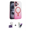 MARSİLYAN™- iPhone 16 Kılıf Ahenk Doku Özel Seri - Şeffaf Pasifik Cam Ekran Koruyucu + Bilvis Titan Kamera Lens - YL