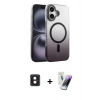 MARSİLYAN™- iPhone 16 Kılıf Ahenk Doku Özel Seri - Şeffaf Pasifik Cam Ekran Koruyucu + PVD Metal Kamera Lens - PE