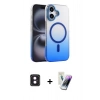 MARSİLYAN™- iPhone 16 Kılıf Ahenk Doku Özel Seri - Şeffaf Pasifik Cam Ekran Koruyucu + PVD Metal Kamera Lens - PE