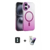 MARSİLYAN™- iPhone 16 Kılıf Ahenk Doku Özel Seri - Şeffaf Pasifik Cam Ekran Koruyucu + PVD Metal Kamera Lens - YL