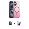 MARSİLYAN™- iPhone 16 Kılıf Ahenk Doku Özel Seri - Şeffaf Pasifik Cam Ekran Koruyucu + PVD Metal Kamera Lens - MI