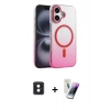 MARSİLYAN™- iPhone 16 Kılıf Ahenk Doku Özel Seri - Şeffaf Pasifik Cam Ekran Koruyucu + PVD Metal Kamera Lens - PE
